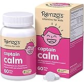 Renzo's Captain Calm, Kids Magnesium Supplement with L-theanine, Dissolvable Kids Vitamins for Relaxation and Mood Support, Sugar-Free Calming Supplement, 60 Green Apple Flavored Melty Tabs