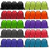 GoodtoU 40 Pack Drawstring Backpacks Bulk - Waterproof Nylon Cinch Bags for School, Gym, Homeless Care Packages (10 Colors) - Lightweight Reusable Sports Sack for Kids & Adults