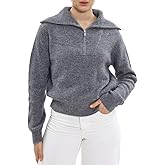 Amazhiyu Women's 100% Wool Sweater Long Sleeve Quarter Zip Pullover Winter Tops