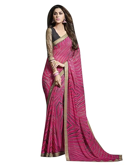 Shaily Graceful Pink Color Printed Bamberg Georgette Saree With Blouse Piece