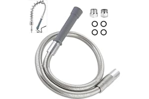 KANONEY Replacement B-0044-H Commercial Sink Sprayer Hose for T&S Brass, 44 inch Stainless Steel Flexible Pre-Rinse Hose with Heat Resistant Gray Handle Commercial Kitchen Sink Faucet Dish Spray Part