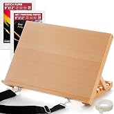 16.5"x12" Beechwood Tabletop Easel with Paint and Sketch Papers,Mask Tape | Portable Adjustable Art Easel with Detachable Strap, Drawing Board for Painting, Sketching and Diamond Art
