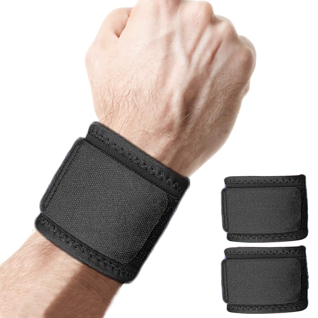 Photo 1 of 2 Pack Wrist Compression Strap and Support Adjustable Wrist Brace Carpal Tunnel for Men and Women Working out Wrist Pain Sprain Tendonitis (Black)