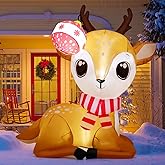 COMIN 5 FT Christmas Inflatables Reindeer Outdoor Decorations Blow Up Yard Cute Deer with Xmas Ball with Built-in LEDs for Garden Lawn Indoor Party Decor