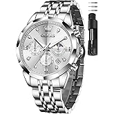 OLEVS Watches for Men Stainless Steel Dress Men Watch with Date Big Face Chronograph Waterproof Luxury Fashion Watch Blue/Black/Gold/Green/Silver Face Relojes para Hombres