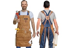 Lumil Waxed Canvas Woodworking Apron - 22oz Heavy Carpenter Apron for Men and Women, with 9 Pockets⨯ Back Straps