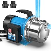 CrestWave 2HP Portable Shallow Well Pump, 1800GPH Water Transfer Pump, 110V, Stainless Steel Garden Pump, Sprinkler Booster P