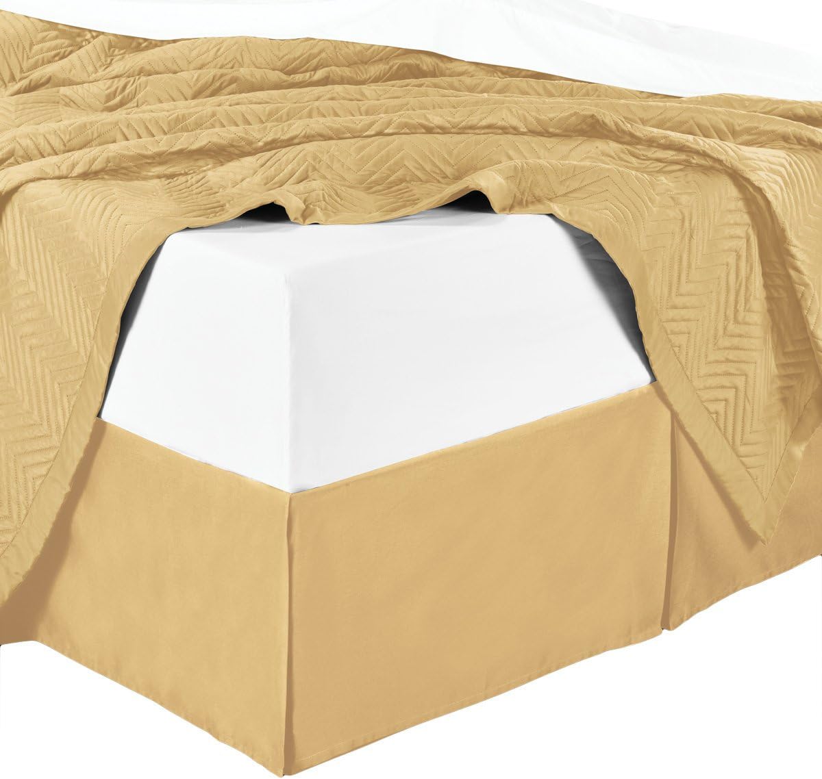 100 Cotton, Pleated Bed Skirt Queen Size, Solid Gold 300TC, 15" Drop with Split