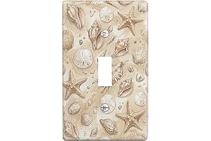 Starfish Single Light Switch Cover Plate, Coastal Natural Seashell Sand Dollar Summer Beige Plastic Standard Size Decorative 