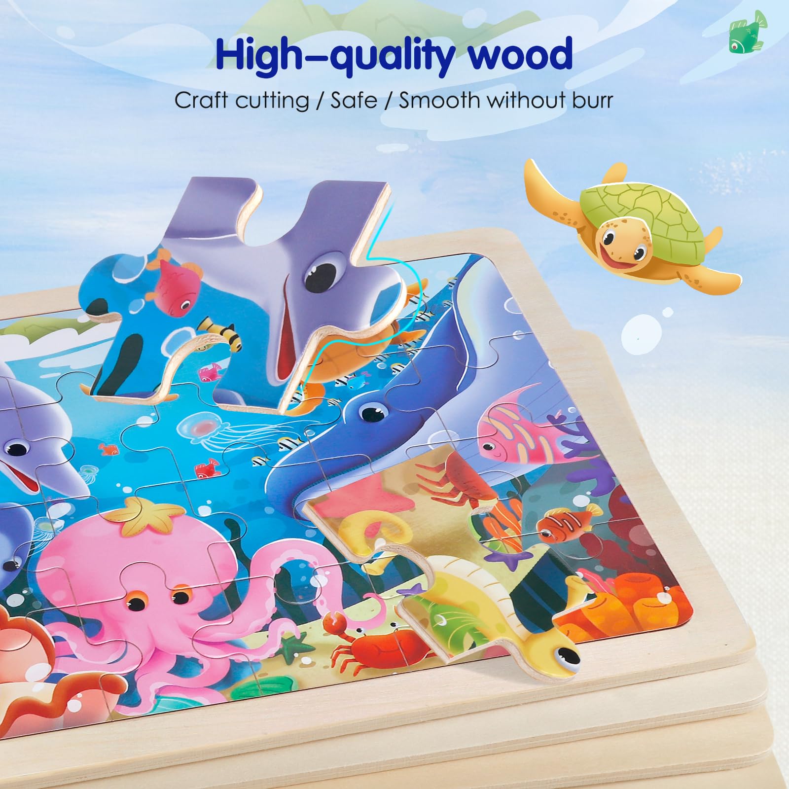 Holzpuzzle ab 3 Jahren, 4x24 Teile Tiere & Dinosaurier 5