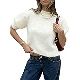Verdusa Women's Short Sleeve Sweater Lightweight Furry Fuzzy Cropped Sweaters Trendy