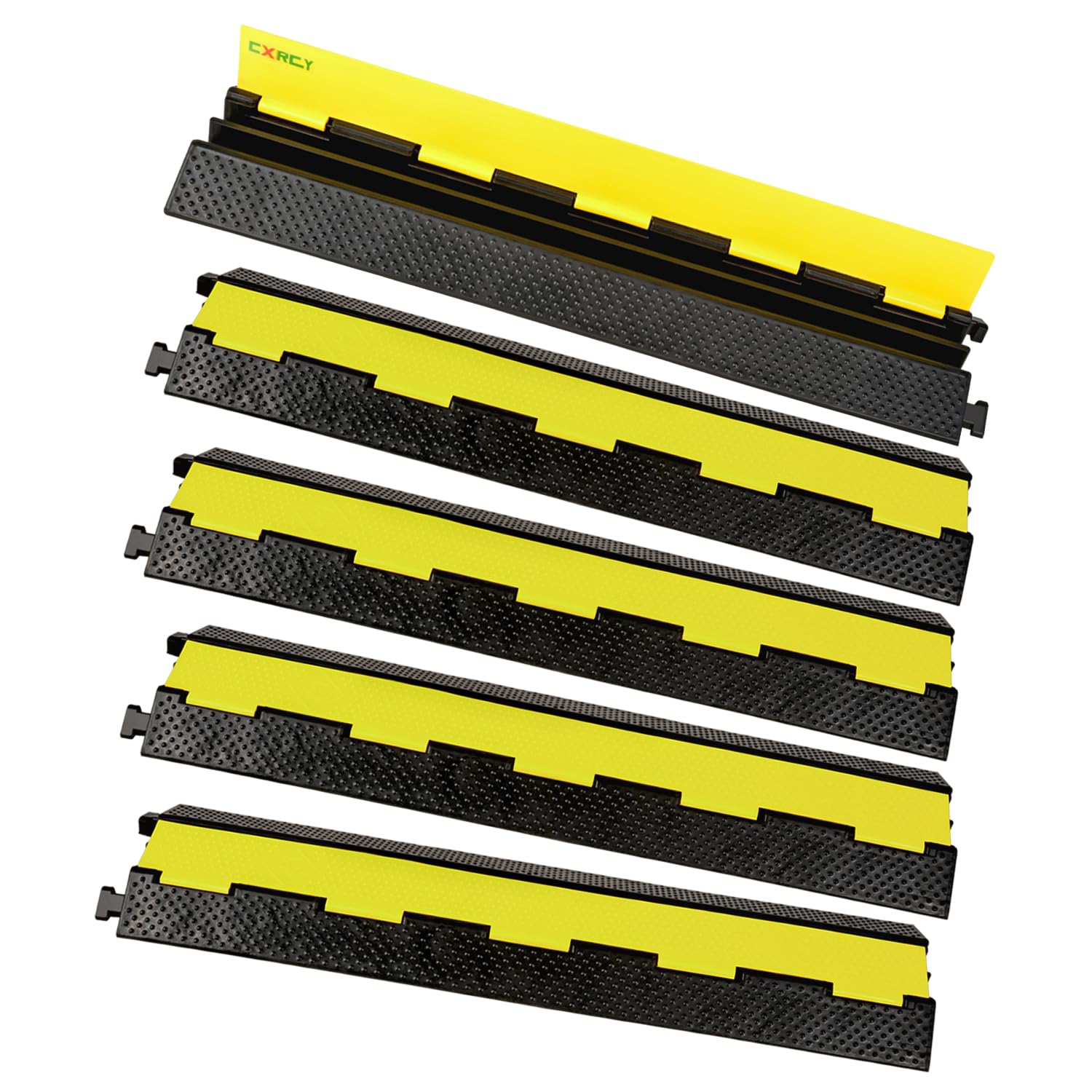 Photo 1 of CXRCY 2 Channel Cable Protectors Ramp, 5Pack Cable Ramps, 22000lbs Capacity Heavy Duty Rubber Driveway Traffic Speed Bumps Hose Cord Cable Protector Ramp for Wire/Hose/Pipe Hider