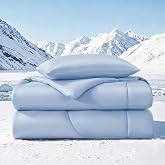 Quataly Cooling Comforter Set Breathable King Comforter with Fitted Sheet | Reversible Cooling 4pcs Blue Comforter Set (Comforter+Fitted Sheets+2Pillowcases) Soft Breath Reversible Comforter
