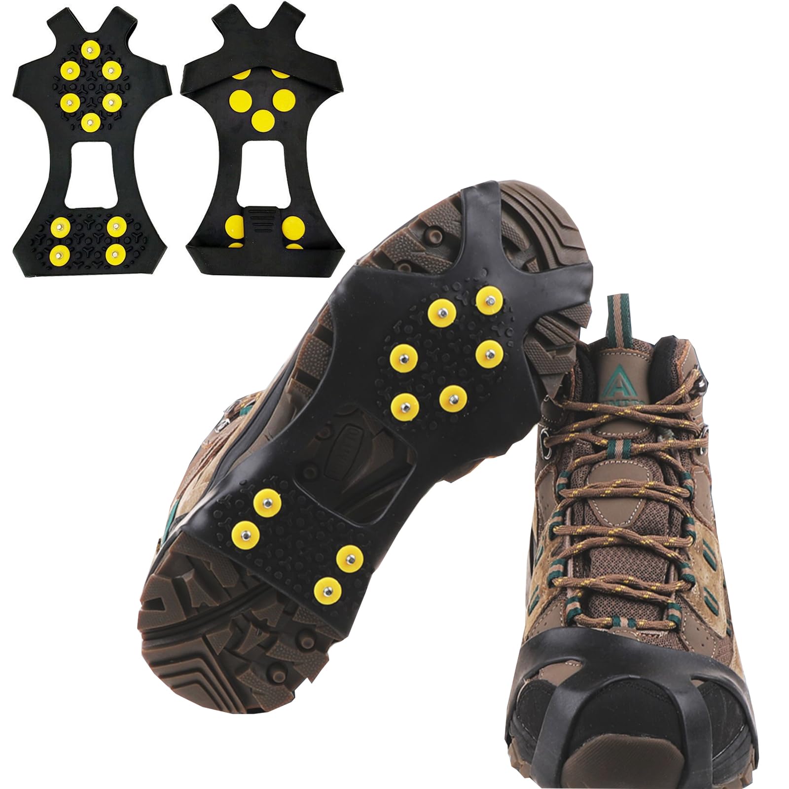 YQBFTC Crampons, Snow Grips, 10 Spike Ice Grips for Shoes & Boots, Microspikes for Walking, Jogging, Climbing & Hiking (L)