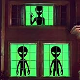 Rtteri 3 Pcs Extra Large Halloween Alien Window Decor with LEDs | Glow in Dark UFO Alien Theme, Spooky Party Decoration for Indoor Outdoor Windows, Creates Eerie Silhouette Atmosphere