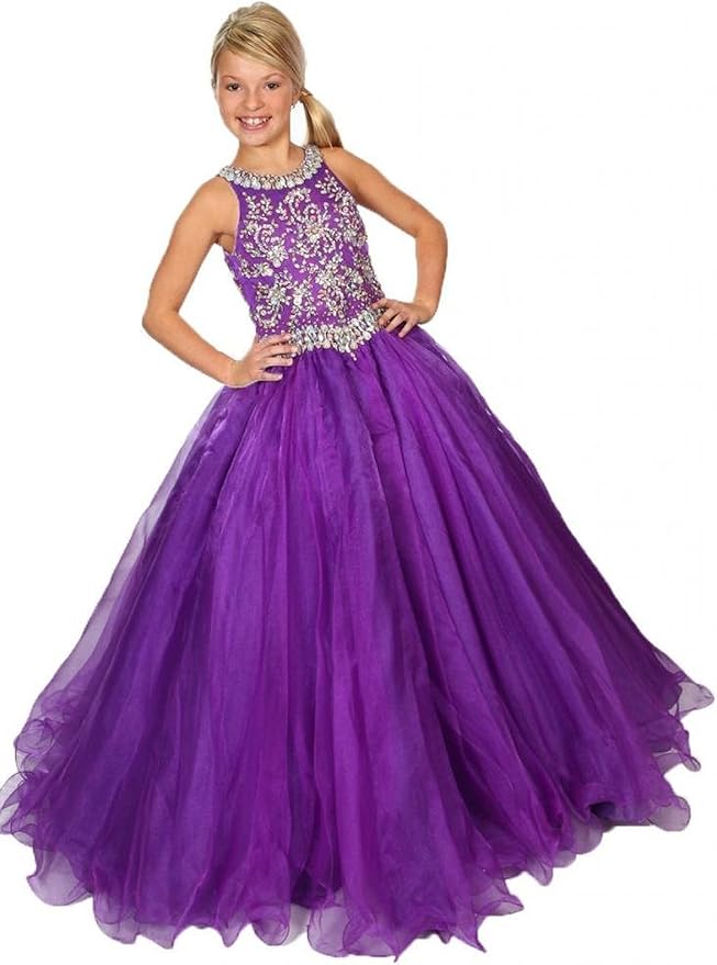 HZCQ Little Girls' Crystal Body Kids Pageant Dresses Floor