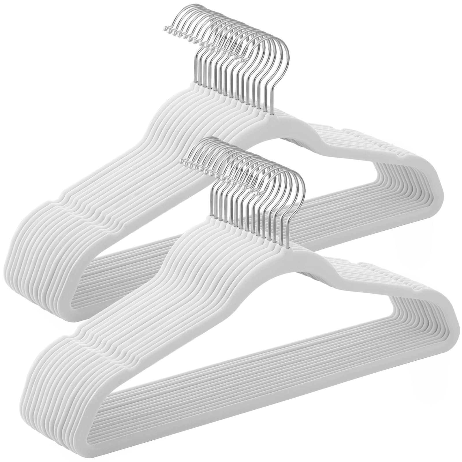 SONGMICS Set of 30 Velvet Hangers, 41.5 cm Wide, Space-Saving, High Load Capacity, With 360° Swivel Hooks, for Coats Shirts Suits, Silver and White CRF026W02