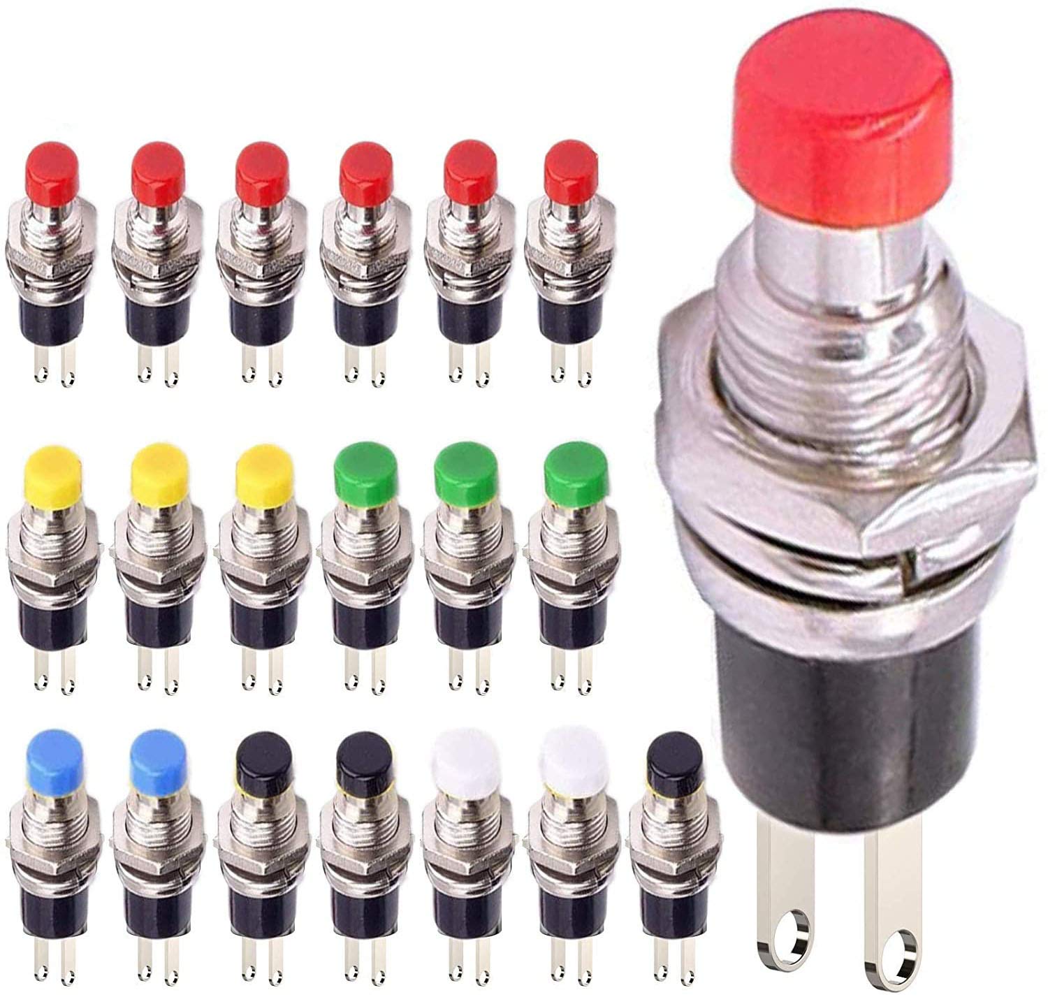 VISSQH 30Pcs Mini Momentary Push Button Switch for Model Railway Hobby Arduino DIY 7mm 1A 250V AC 2 Pins SPST