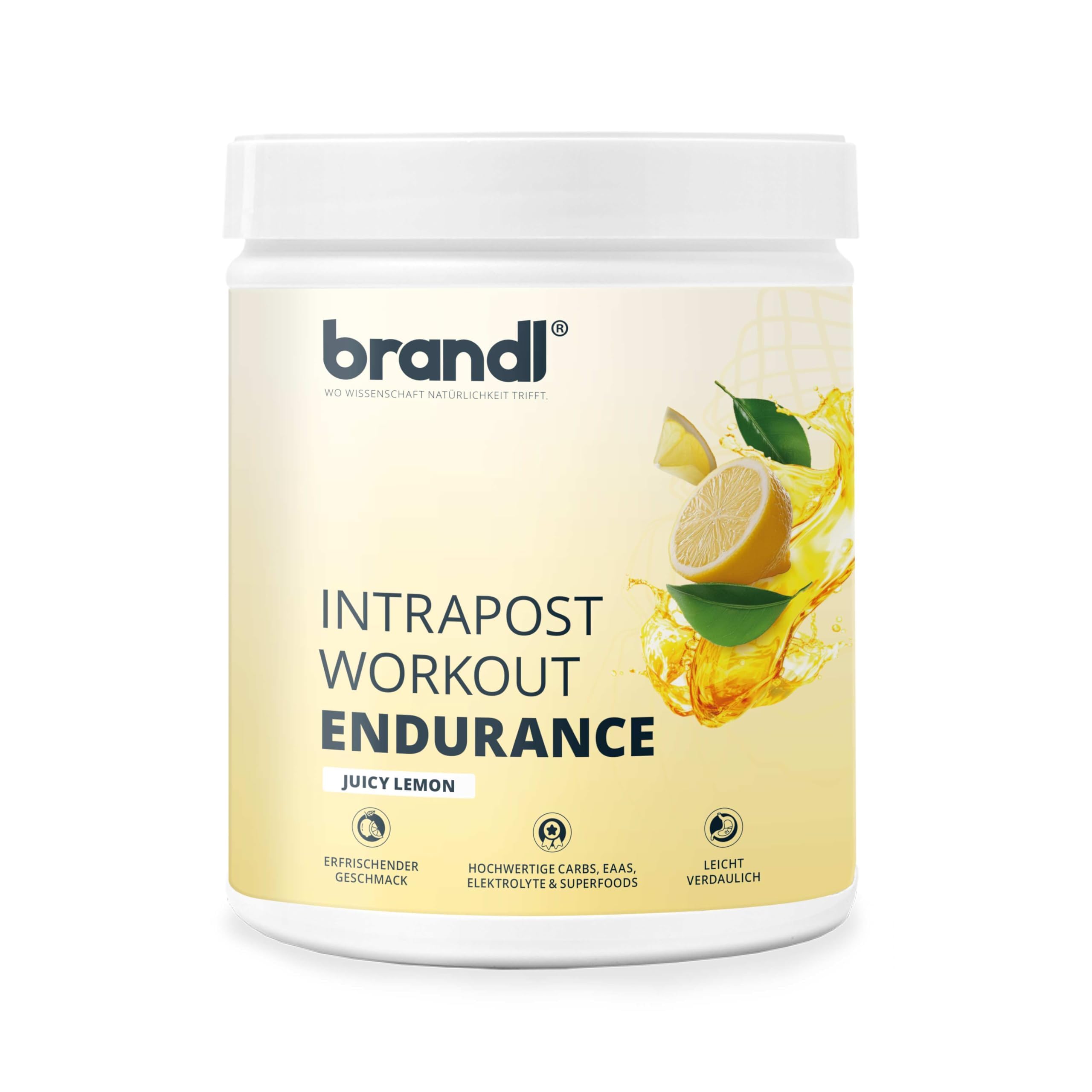 Sport all-in-One Ausdauer-Drink Endurance - hochwertige Elektrolyte, Kohlenhydrate, EAAs & Superfoods - Isotonisches Getränkepulver lemon by brandl® - Electrolytes, Eiweiß - 600g Intrapost Workout