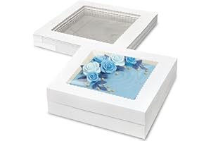 KEEPARTY 10 PCS 16x16x4 Inch White Cake Boxes with Window Large Bakery Box for Cake Cupcakes Donuts Cookies Dessert Pastry Pa