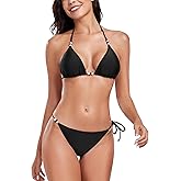 Colloyes Women's Triangle Bikini Sets Bead Halter String Two Piece Swimsuit Tie Side Bathing Suits