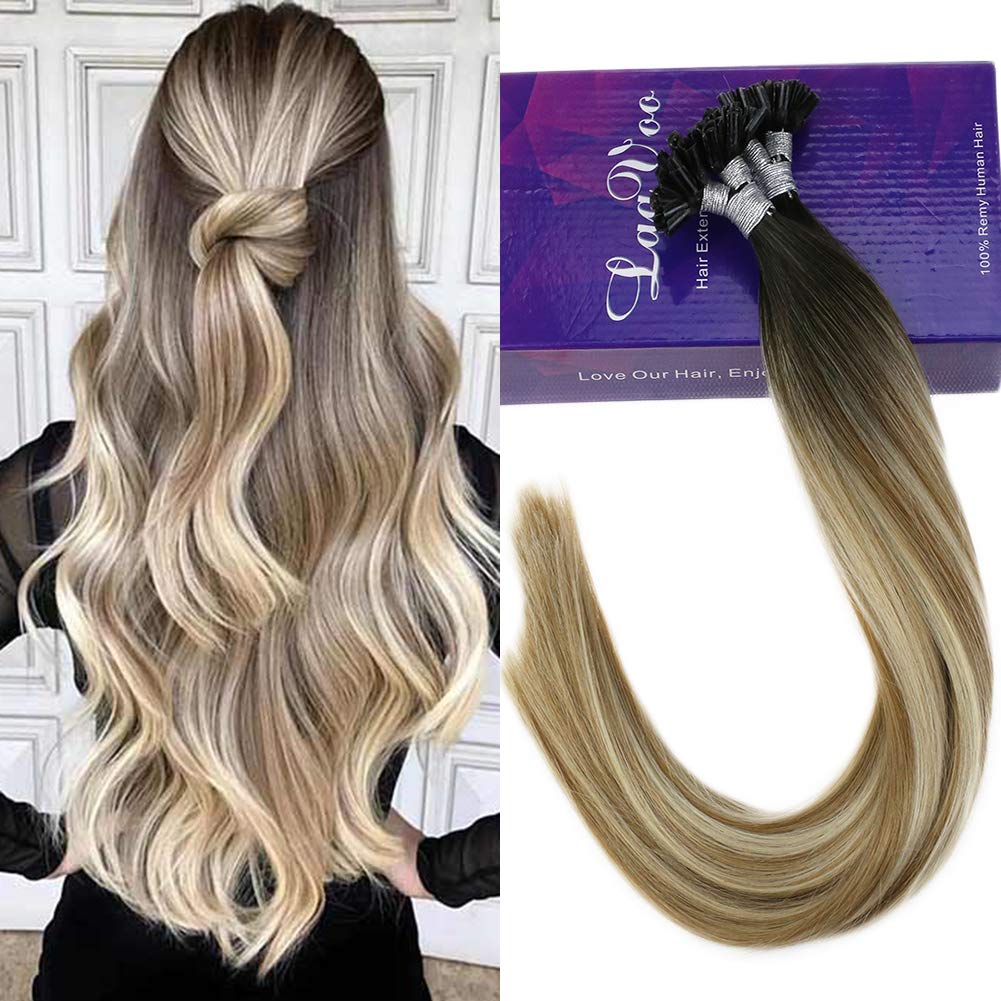 Laavoo 40cm Human Hair Extensions Nail Tip 50 Strands Pack Natural