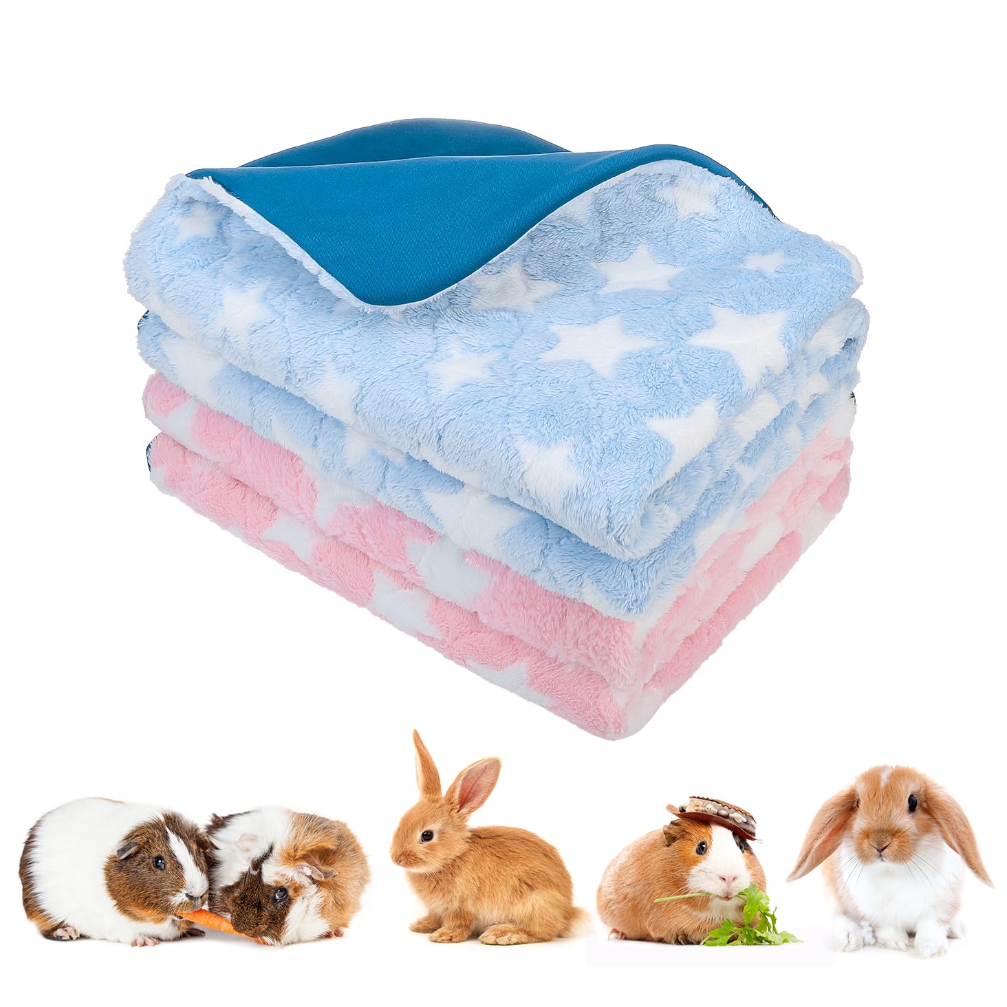 EXPAWLORER Small Animal Bedding Guinea Pig Bed - Soft Fleece Guinea Pig Cage Liner, Highly Absorbent Rabbit Bed Blanket, Reusable Cozy Hamster Bed Mat Pee Pad Whelping Pad, 30 x 30 cm (4 Pack)