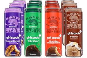 Chameleon Cold Brew Coffee Latte Variety Pack, Includes Girl Scout Thin Mint, Coconut Caramel, Peanut Butter & S'mores, 8 oz Canned Coffee (12 pack)