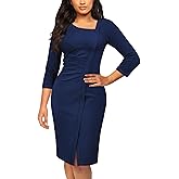 AISIZE Women's Retro 3/4 Sleeve Ruched Elegant Business Pencil Sheath Dress