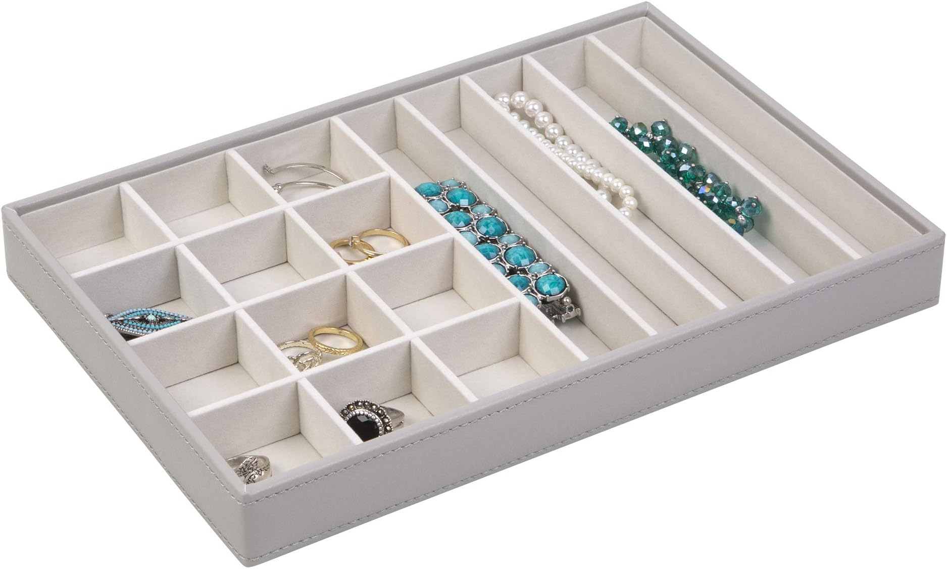 Richards Homewares Jewelry Storage Organizer Tray, 17-Compartment, Pebbled Grey