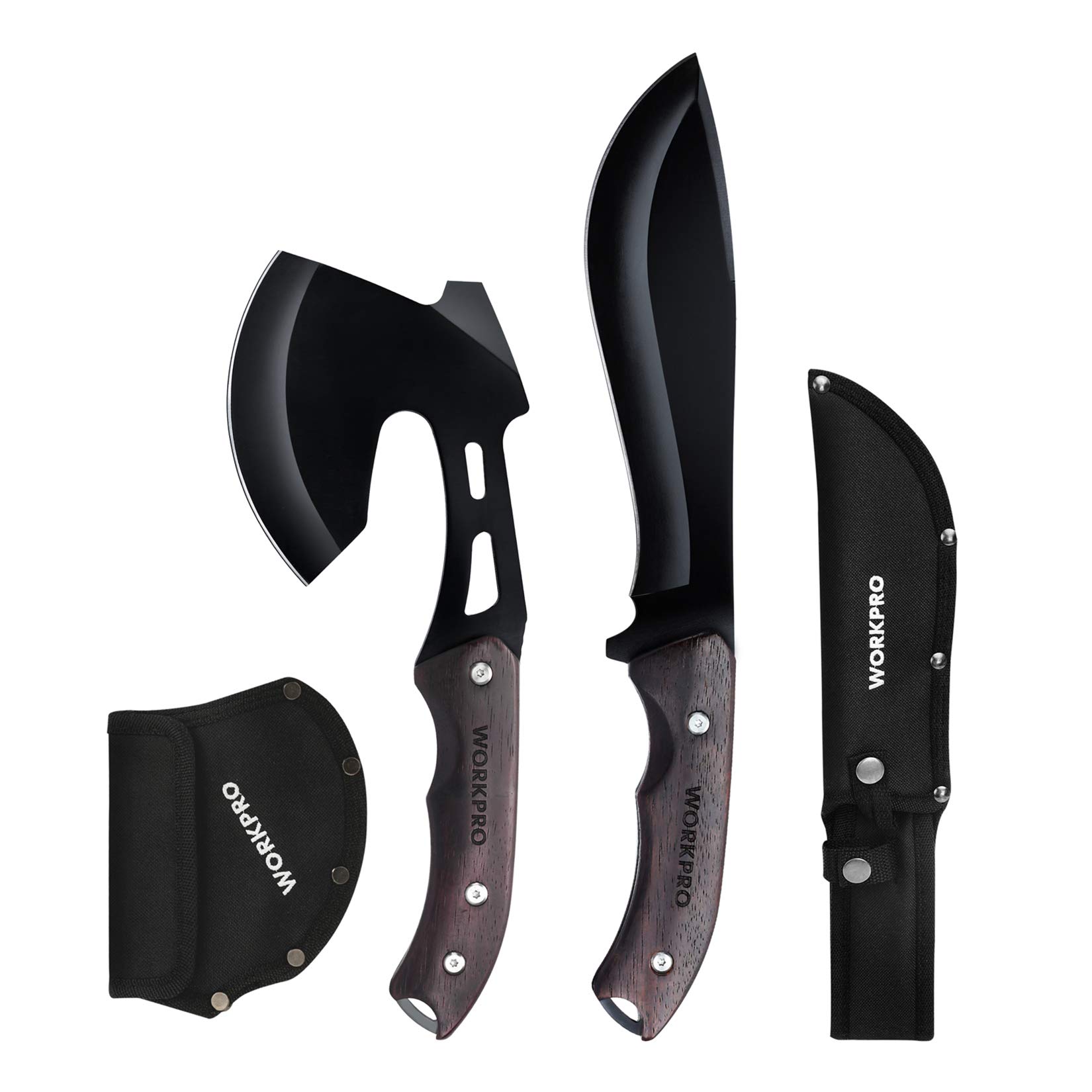 WORKPRO Axe and Fixed Blade Knife Combo Set, Full Tang, Wood Handle