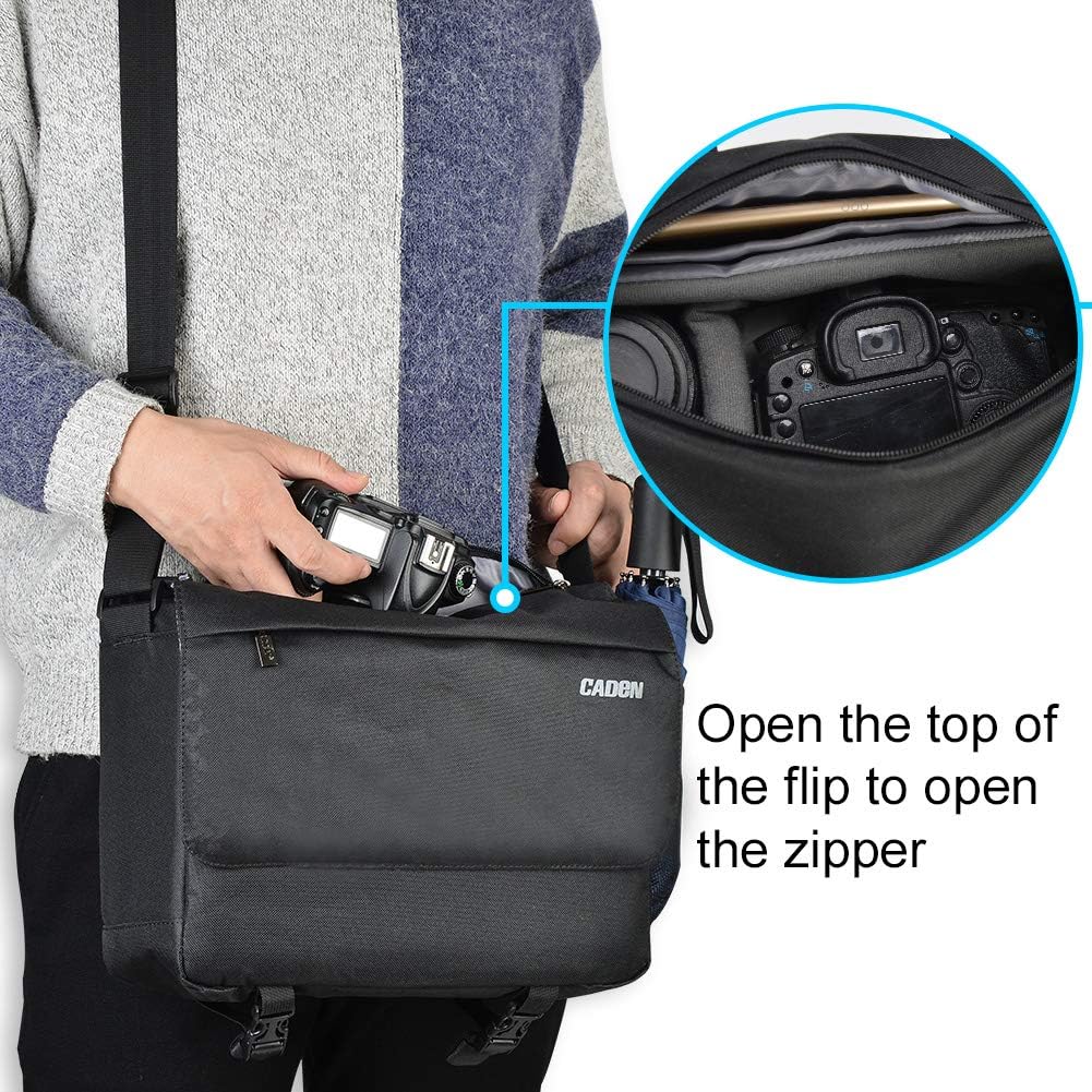 CADeN Camera Shoulder Bag, DSLR Camera Messenger Bag Case with Tripod Holder Compatible for Nikon, Canon, Sony, Mirrorless Cameras and Lenses Waterproof Black : Camera & Photo