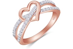 AFFY Infinity Heart Promise Ring Natural Diamond, Cubic Zirconia, Moissanite or Lab Grown Diamond Split Shank Engagement Ring for Women in 10K Solid Gold Or 14K Gold Over Sterling Silver Jewelry Gift for Her