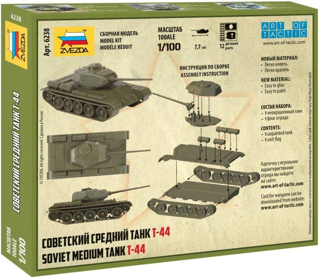 Zvezda 6238 Model to be assembled, T-44 Soviet Tank, Scale 1/100, Multi-coloured - Image 5
