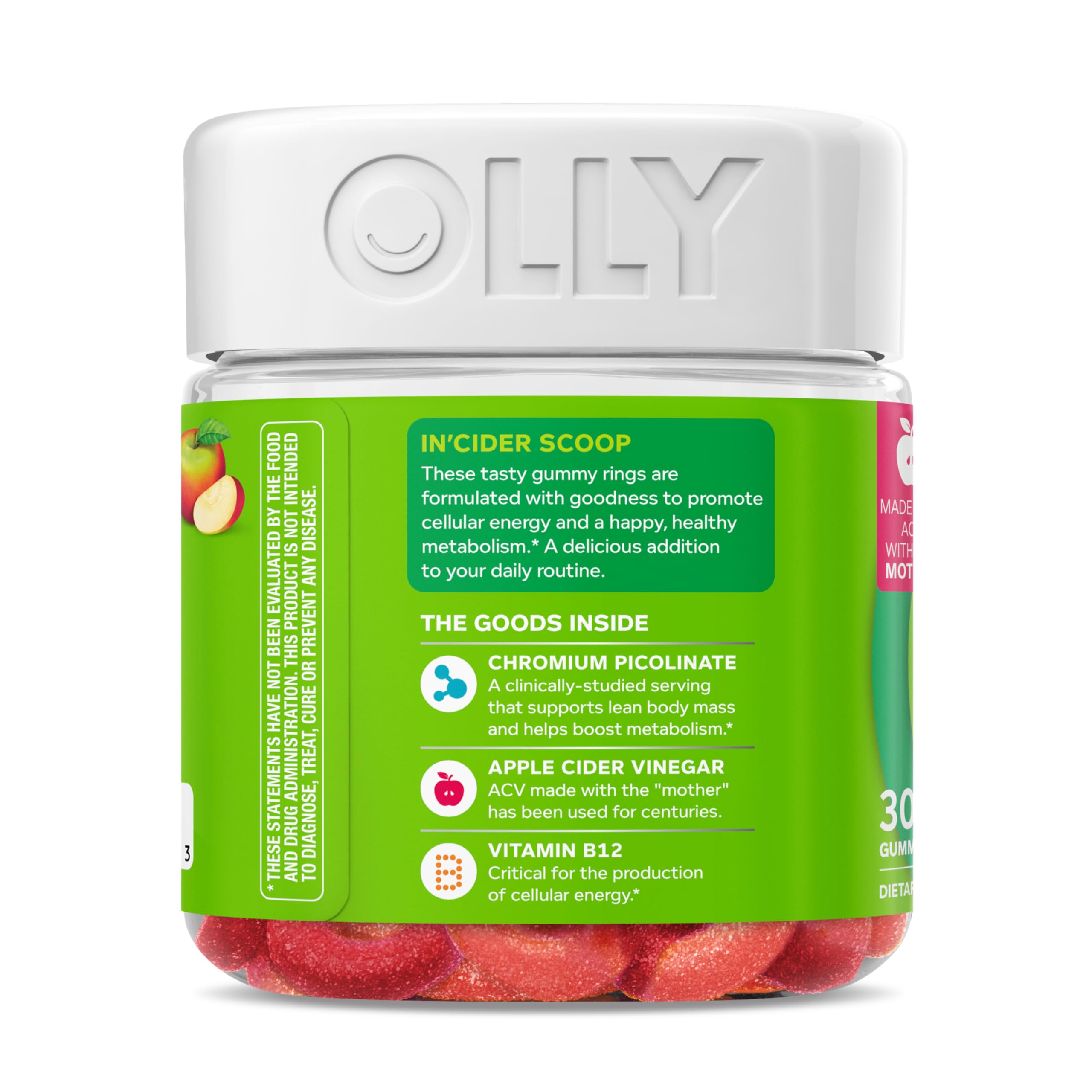 OLLY Metabolism Gummy Rings, Apple Cider Vinegar, Vitamin B12, Chromium, Energy and Digestive Health, Chewable Supplement, Apple Flavor - 30 Count - Image 6