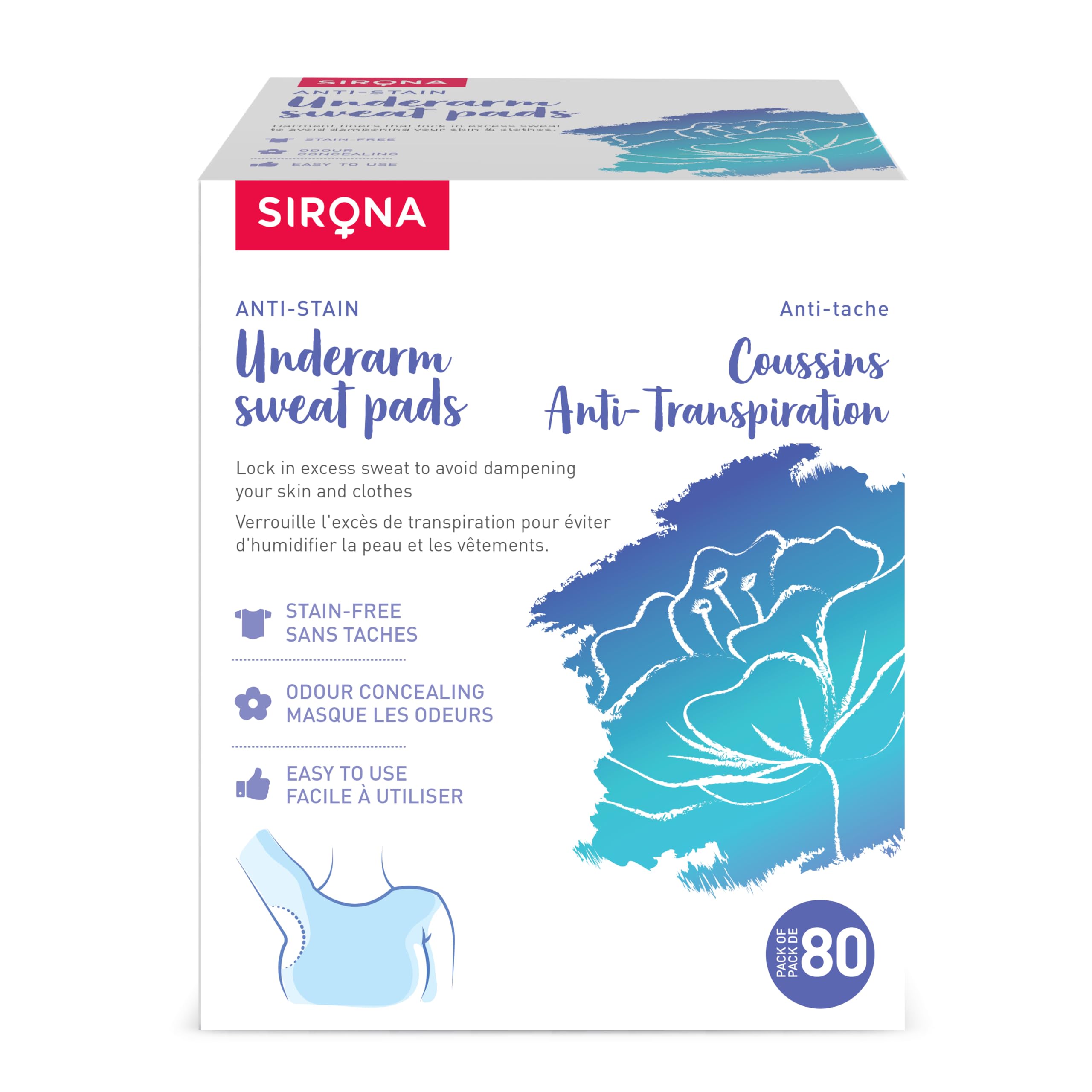 Sirona Disposable Underarm Sweat Pads For Woman and Men (80 Pads) | Easy to use for Sweat Removal