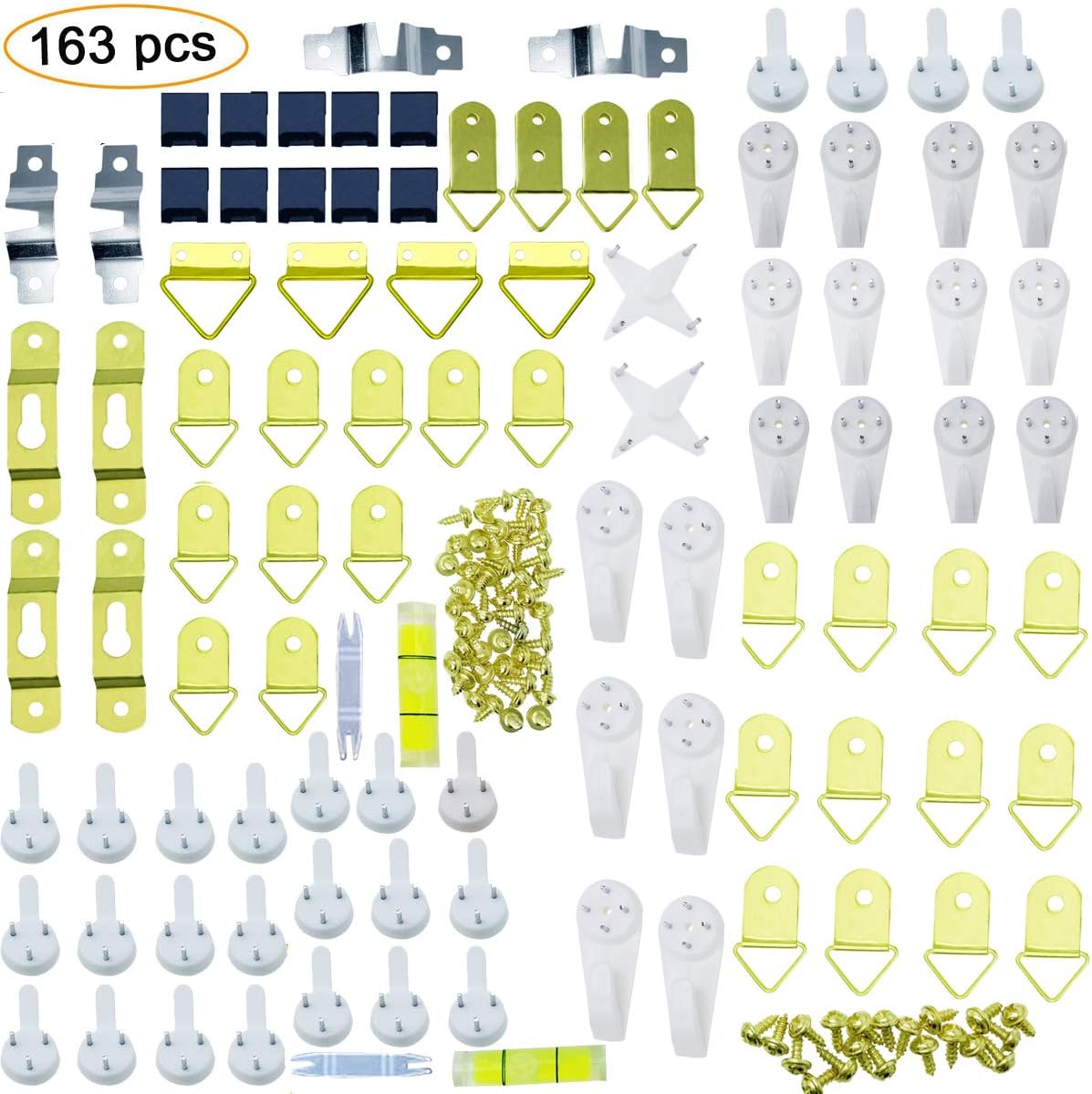 Sackorange 163 Pieces Hook Non-Trace Wall Picture Hook Plastic Invisible Traceless Hardwall Drywall Picture Hanging Kit for Picture Photo Frame Hanging with Transparent Case