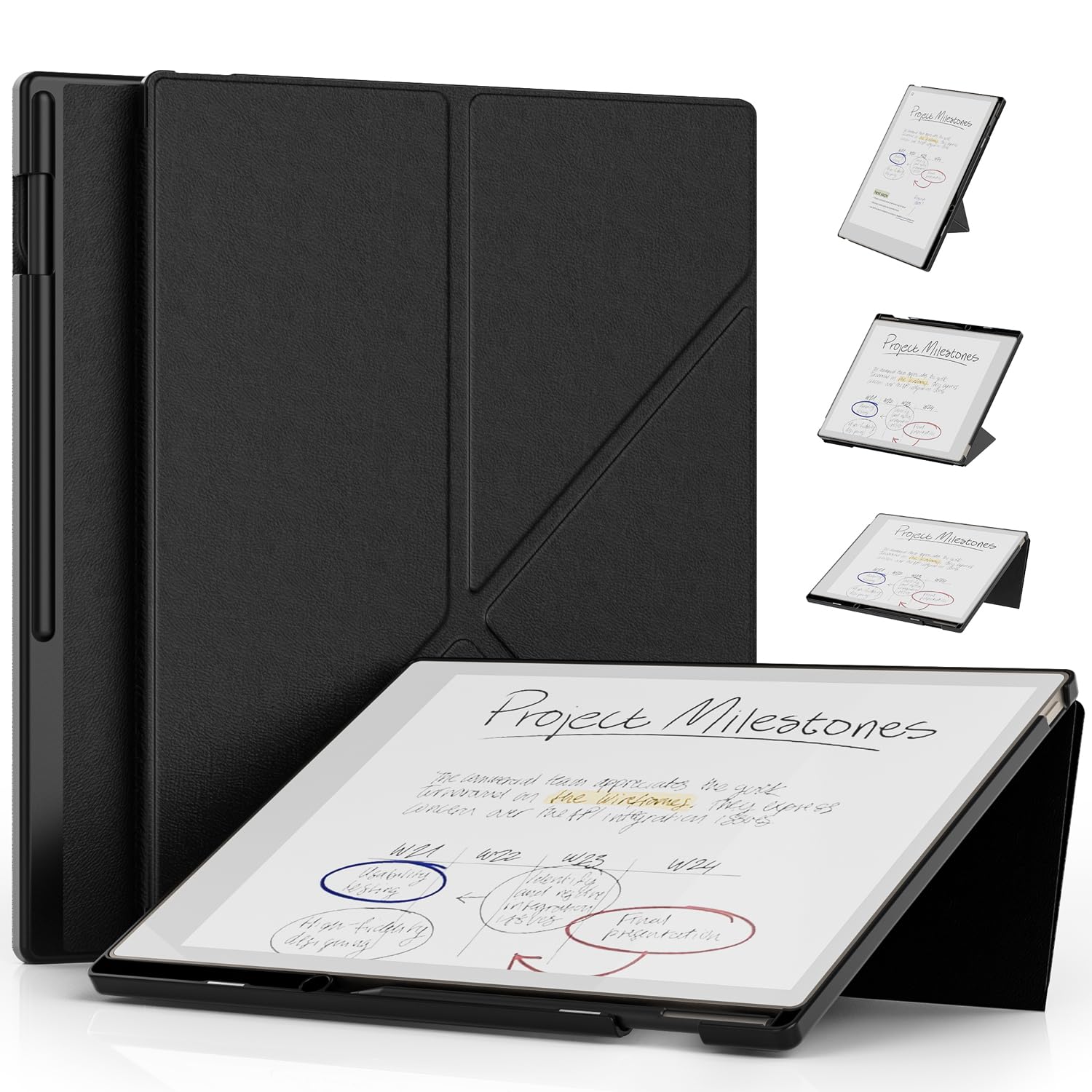 Photo 1 of Remarkable Paper Pro Case (11.8", 2024 Released), Sanyetral Premium PU Leather Four-fold Stand Protective Cover with Pen Holder and Auto Sleep/Wake for Remarkable Paper Pro 11.8" Color Display -Black