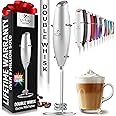Zulay Kitchen Powerful Double Whisk Milk Frother Handheld - Foam Maker With Stand - Whisk Drink Mixer for Coffee, Mini Foamer for Latte, Matcha, Frappe, Hot Chocolate & Cappuccino (Silver)
