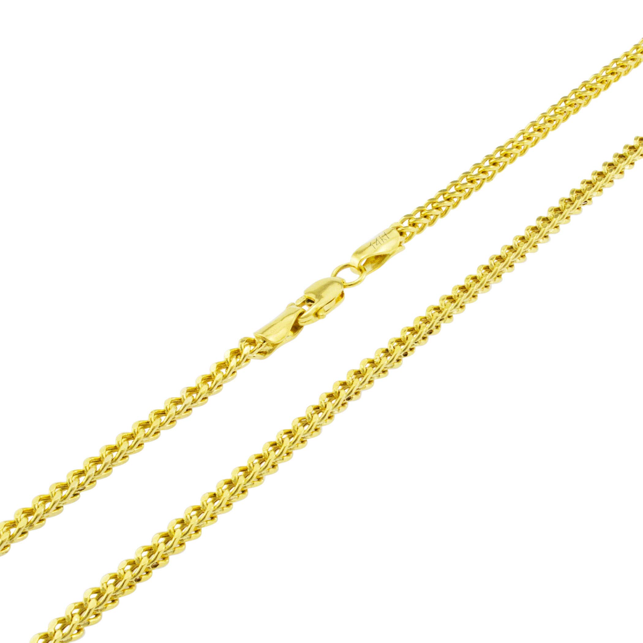 14k Yellow Gold 2.1mm Franco Wheat Spiga Foxtail Chain Pendant Necklace, Mens Womens Jewelry 14