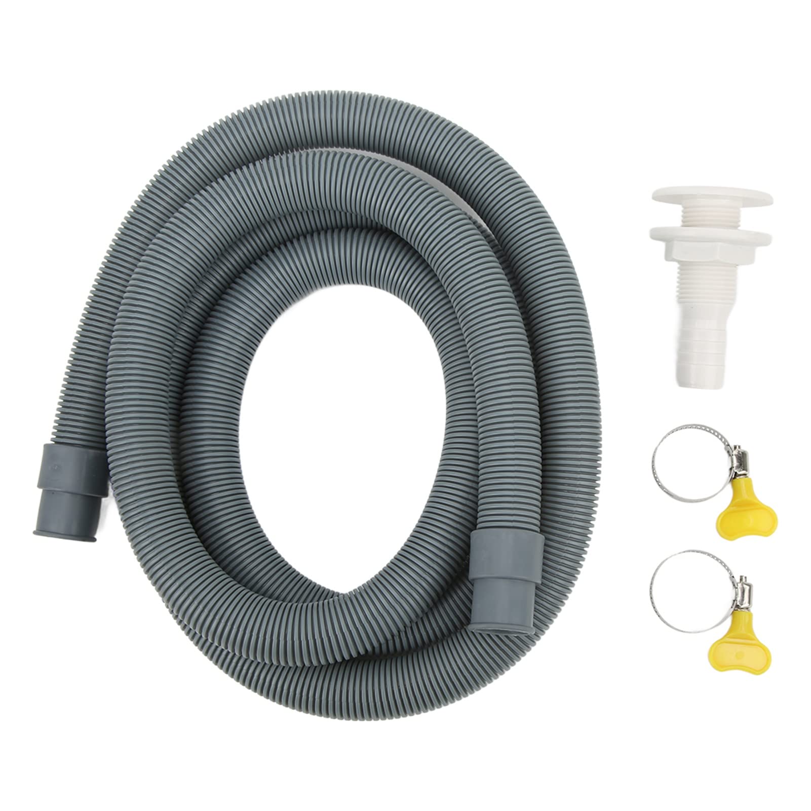 Tissting Marine Bilge Pump Hose Kit 6.5FT/2M Grey Flexible PVC Hose with Stainless Steel Clamps - Ideal for Marine Freshwater Boating Accessory Includes Thru-Hull Fitting and 2 Clamps
