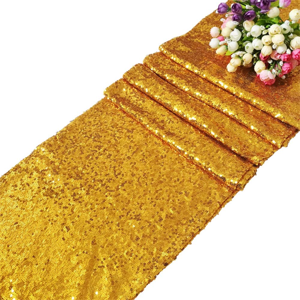 Time to Sparkle 12x108inch Glitter Sequin Table Runner Chair Sashes Swags Wedding Party Table Decoration Sequin Tablecloth- Sequin Gold