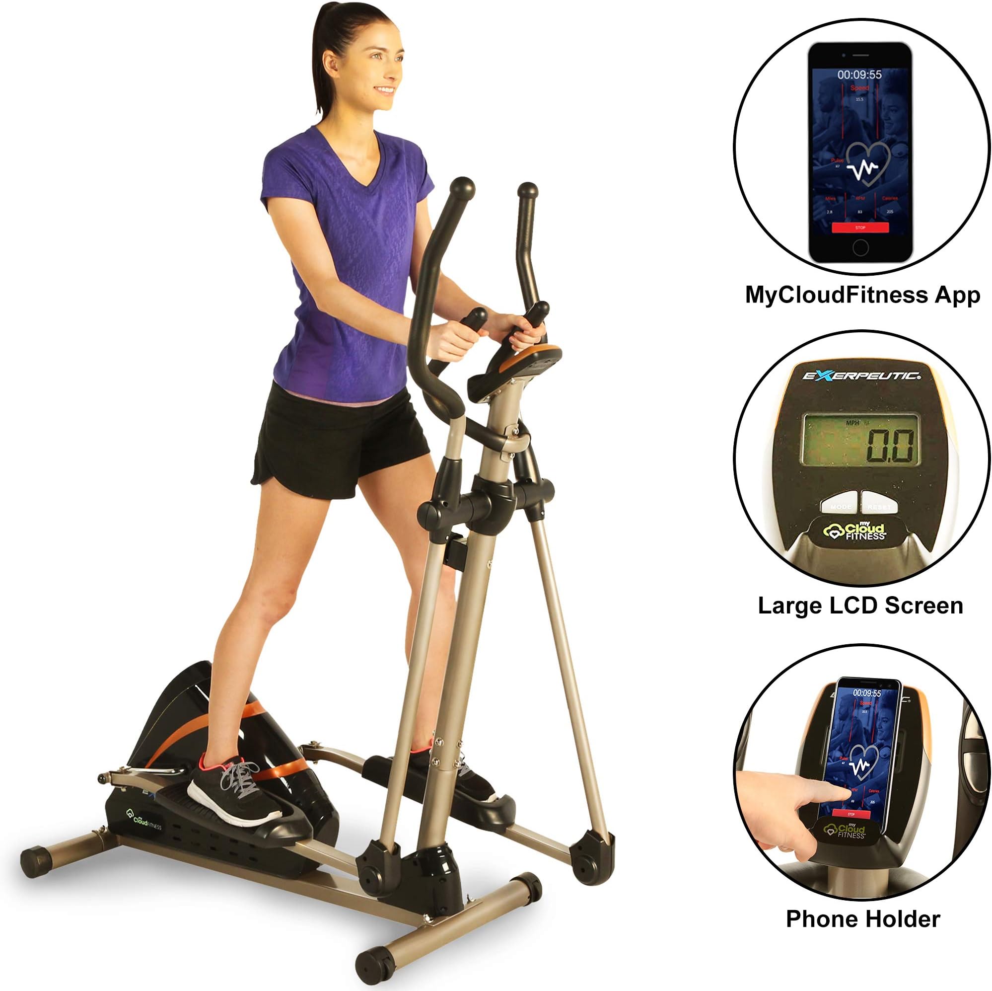 Exerpeutic Heavy Duty Magnetic Elliptical with Bluetooth App Tracking Option