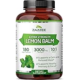 Zazzee Organic Lemon Balm 10:1 Extract, 3000 mg Strength per Capsule, 180 Vegan Capsules, 6 Month Supply, Standardized and Concentrated 10X Extract, 100% Vegetarian, All-Natural and Non-GMO