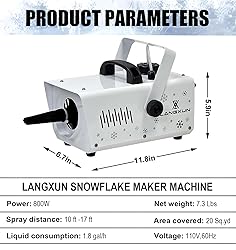 LANGXUN 800W Snow Machine with Manual & Wireless