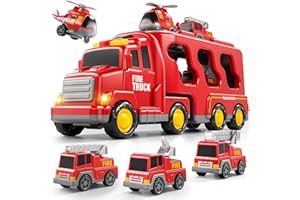 Bennol 5-in-1 Fire Trucks Toy Set for Boys Age 1-3 3-5, Fire Car Truck for Toddlers 1 2 3 4 5 6 Years Old, Christmas Birthday Gift Car Sets with Light Sound