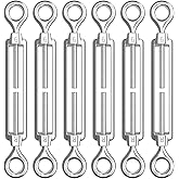 AUTMATCH M6 Turnbuckle Eye and Eye - Silver Turnbuckle 304 Stainless Steel for Heavy Duty Wire Rope Tension Cable Railing Hardware Kit, 6Pcs