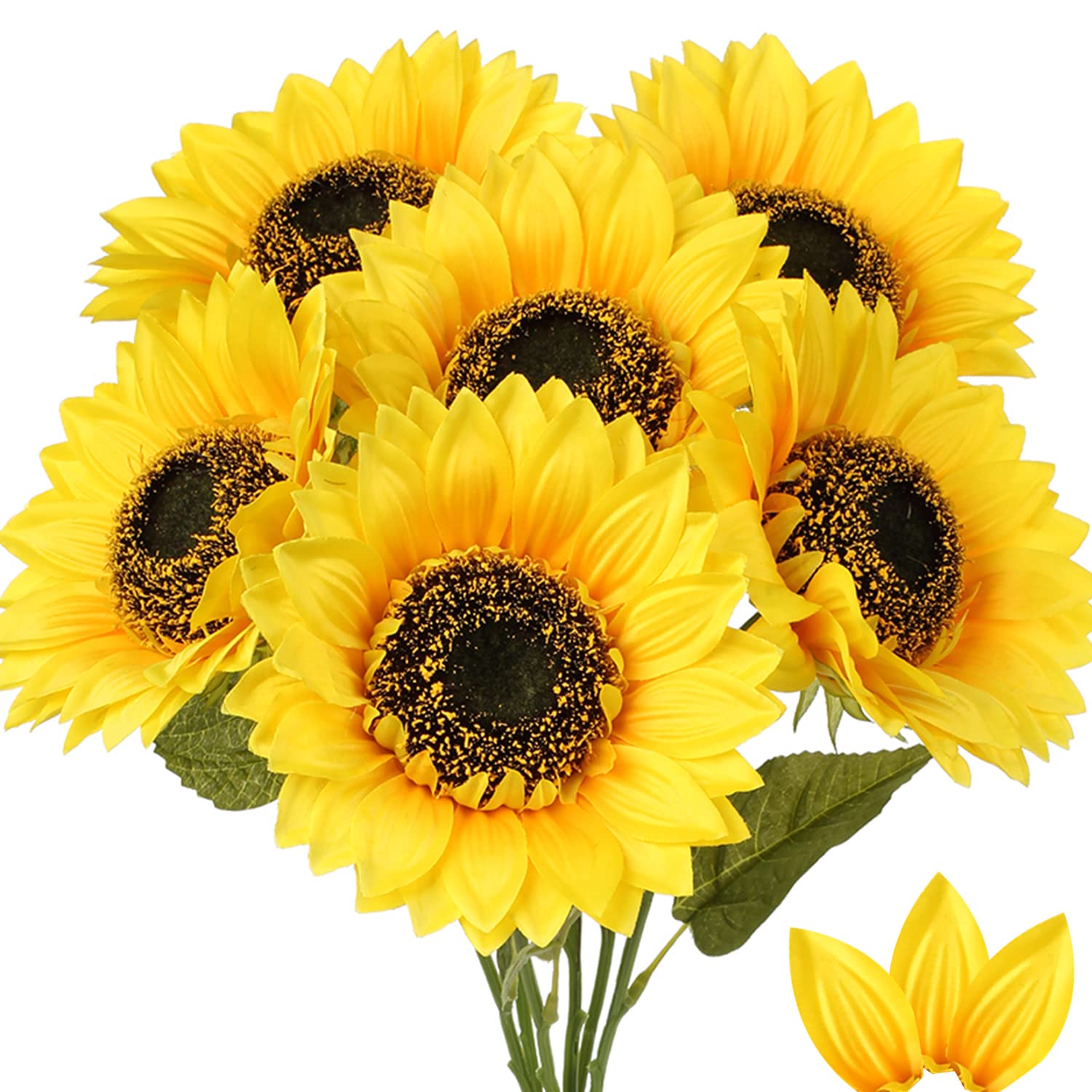 Briful 6 Packs Sunflowers Artificial Flowers, 7" Large Silk Sunflower Heads - 26" Tall Artificial Flowers Fake Sunflowers for Centerpieces, Home Office Wedding Decor, Floral Arrangement