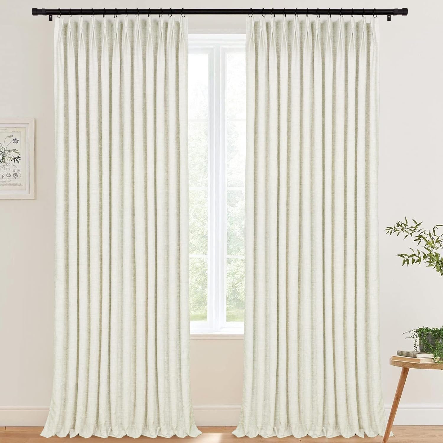 Outdoor Curtains - HOMERILLA Ivory White 100% Blackout Curtains 96 inches Long, Pinch Pleated Linen Blackout Curtains Thermal Insulated Room Darkening Window Curtains & Drapes for Bedroom Living Room W52 x L96, 1 Panel