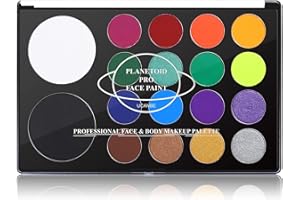 UCANBE Face & Body Paint, Water Activated SFX Makeup Palette - Extra Large White & Black Pan, Professional 18 Color Safe Non Toxic Art Painting Kit for Halloween, Cosplay, Parties, Theater & Stage
